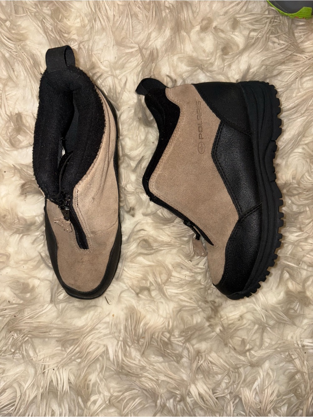 Polaris Beige and Black Suede Zip Sneakers